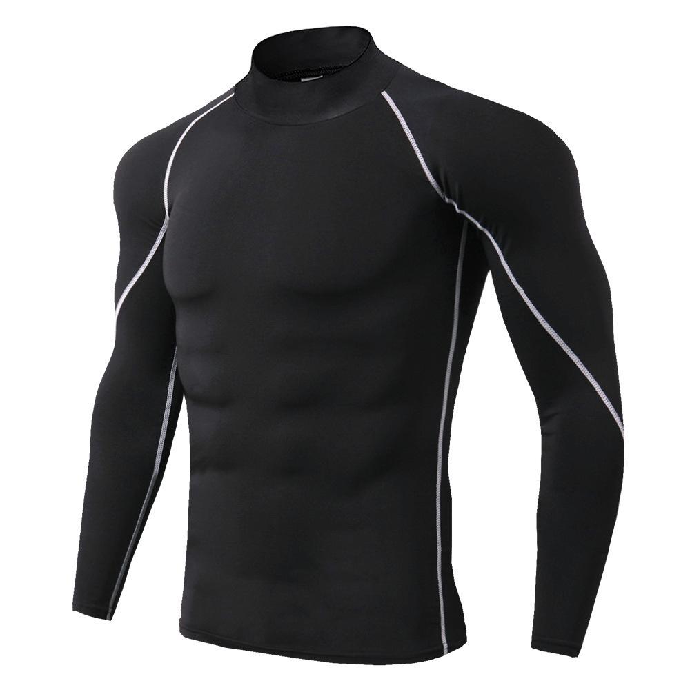 Men's Quick-Dry High Neck Long Sleeve Gym Shirt