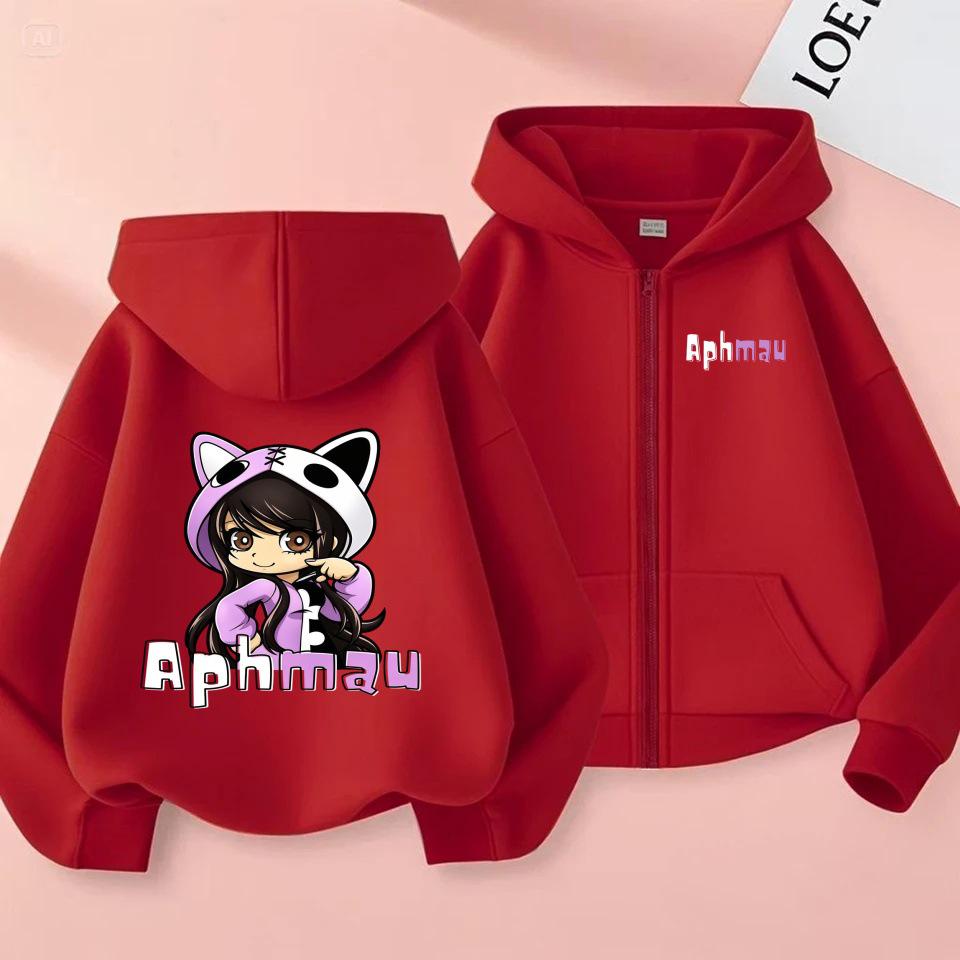 Aphmau Cartoon Print Anime Girl Kids Zip-Up Hoodie for Spring and Autumn