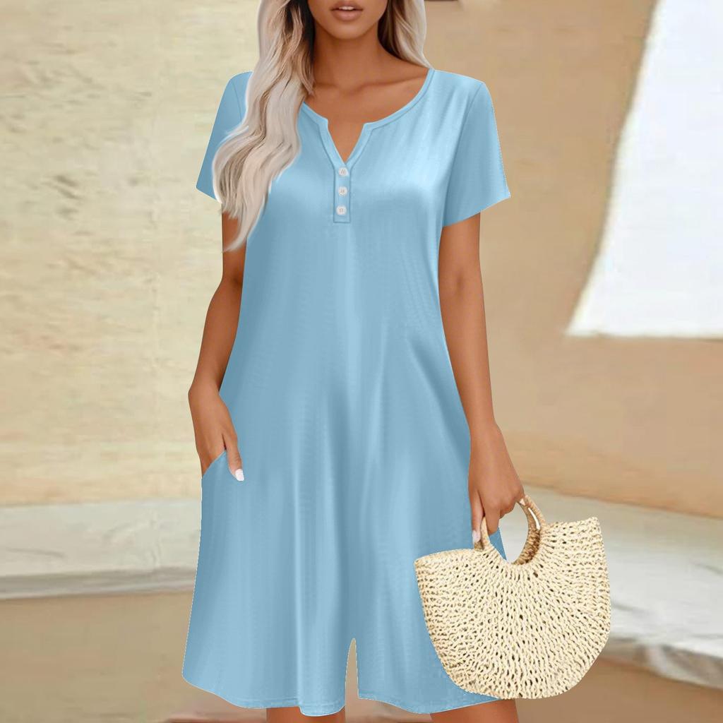 Womens Casual Short Sleeve Jumpsuit Fashion Top Jumpsuit Shorts Rompers With Pockets