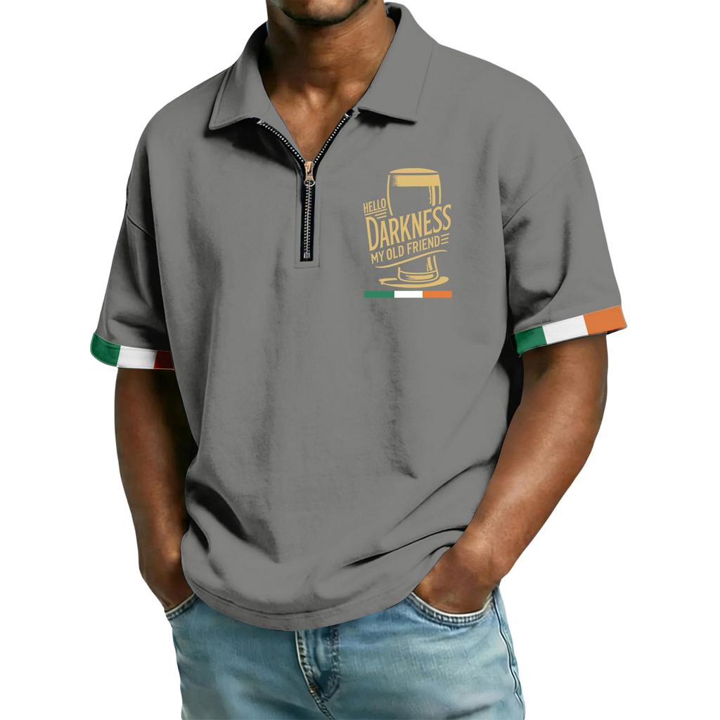 Men's Casual Loose Flag Letter Print T-shirt - Men's Collarless Short-sleeved Top