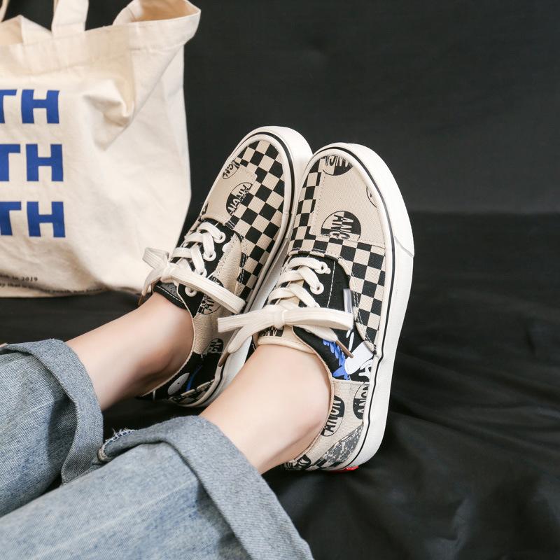 Herren Vulkanisierte Schuhe Frühling Herbst Neue Karomuster Canvas Schuhe Unisex Paarschuhe Lässige Retro Farbabstimmung Herren Freizeitschuhe