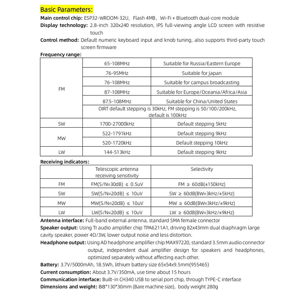 DP-666 TEF6686 Radio High Sensitivity Full Band FM AM Short Wave Radio High Sensitivity DSP Receiver