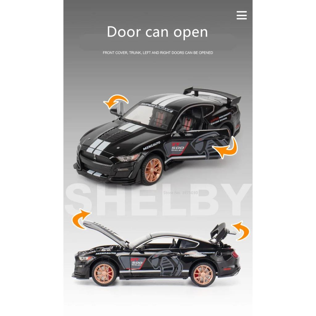 1/32 Sportwagen-Modellauto, Mustang Shelby GT500, Druckgussmetall, hochsimulierte Sound- und Lichtsammlung, Kinderspielzeug-Geschenke