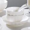 Pure White Ceramic Tableware Set: Dinner Bowls, Rice Bowls, Plates, Dishes, and Double-Ear Soup Bowls for Home Use.