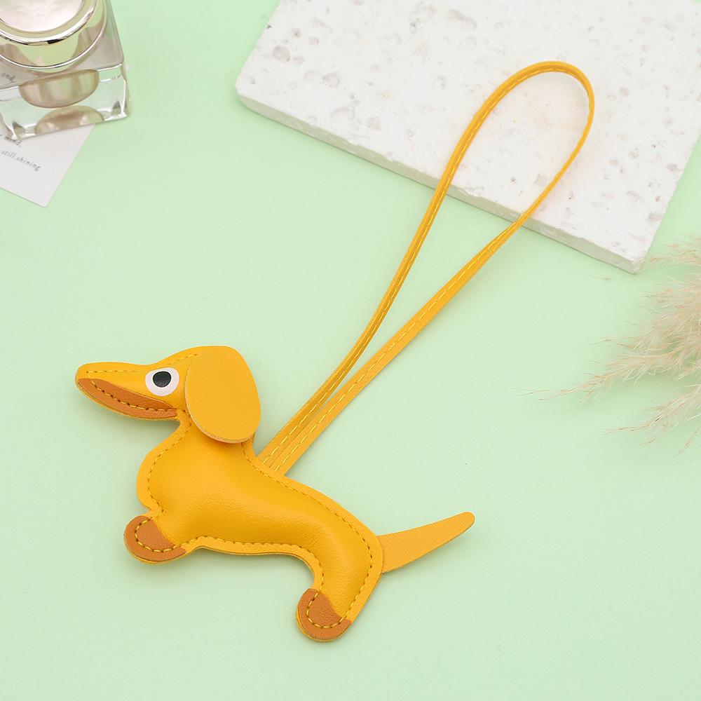 Mini Dachshund Leather Pendant - Cute Cartoon Backpack Charm, Keychain, Car Ornament, Lanyard