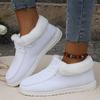Women's Plush Lined Canvas Shoes, Winter Thermal Low Top Slip On Snow Shoes, Comfy Outdoor Sneakers