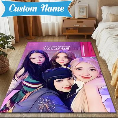 Custom Name Kpop Fantasy Models Rug for Living Room, Game Rooms, Office, Bedroom, Floor Mat Playful Design, Fan Gifts Christmas Decor