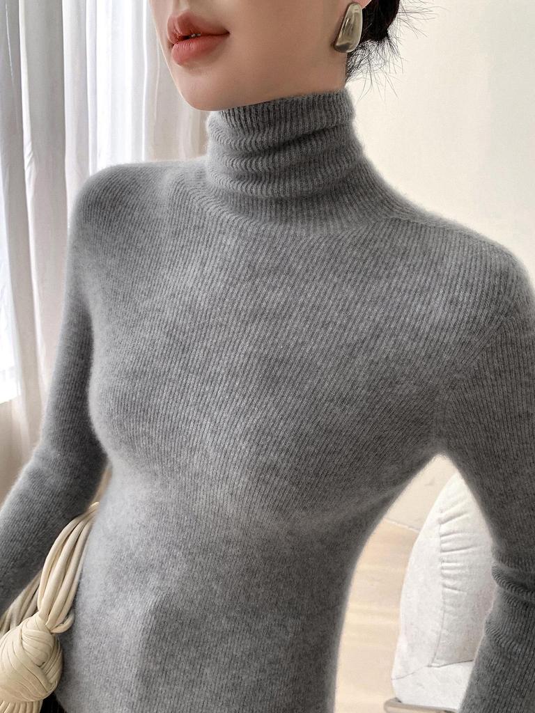 Women's Slim Fit High Neck Seamless Wool Sweater