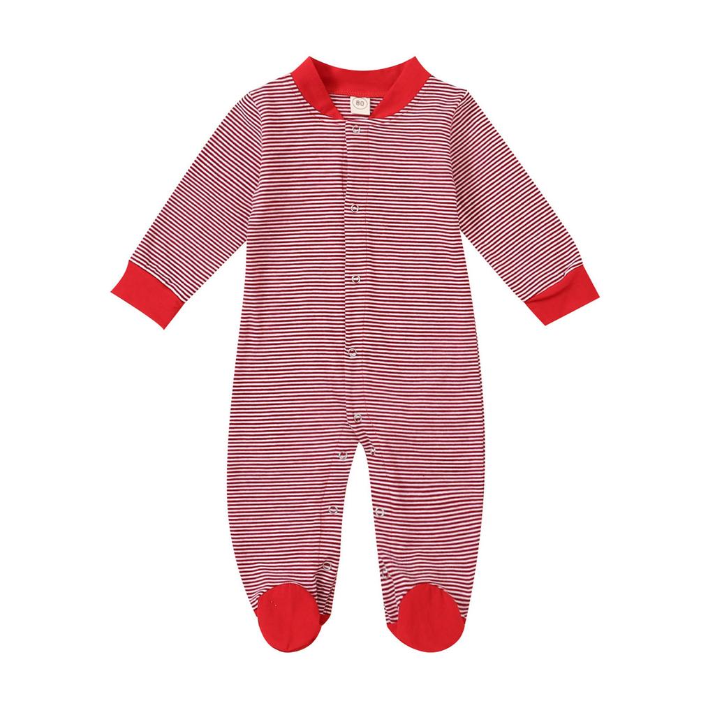 Newborn Infant Baby Boy Girl Christmas Santa Striped Print Fleece Footed Romper