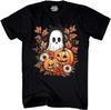 Ghost Pumpkin Fall Leaves Floral Halloween T-shirt
