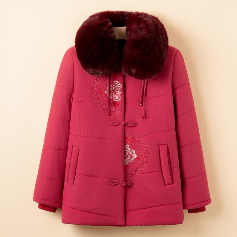 Winter new grandma clothes fleece thickened cotton-padded coat middle old mother fur collar cotton-padded jacket old lady cotton-padded clothes women