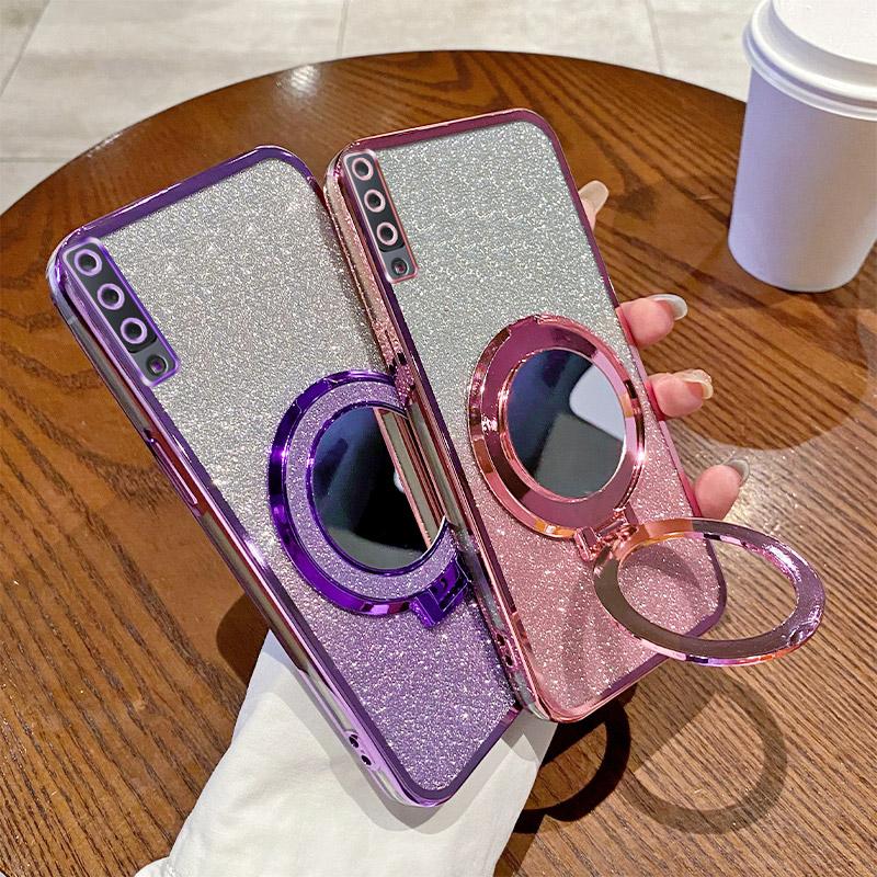For Samsung Galaxy A7 2018 Mirror Luxury Glitter Magnetic Bracket Case for Samsung Galaxy A7 2018 Plating Soft Bumper Cover A750