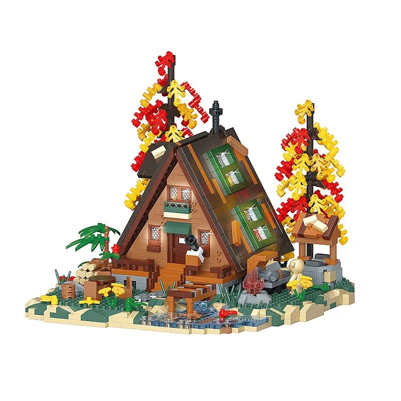 MOC Creative Secret Forest Small Yard Tree House Building Blocks LED Lights Autumn Cabin Desktop Decor Bricks Toys Gift for Kids