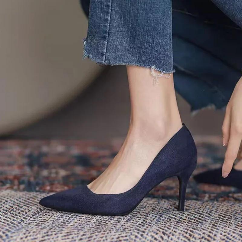 

Fashion Sexy Pointed Toe High Heels Shoes Women Shallow Office Pumps Shoes Spring Suede Fashion Elegant 2024 Mujer New Stilettos 42 королевский синий