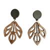 Retro Color Block Leaf Shape Wooden Earrings – Double-sided Black Round Leaf Vein Design