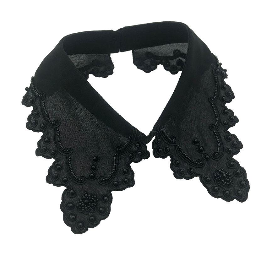 LHY Elegant Detachable Polyester Lace Beaded Fake Collar Shirt Accessory for Women Blouse Half Shirt