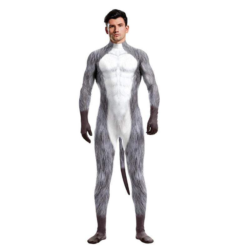 

Сексуальный комбинезон Huskies Werewolf Wolf Catsuit Fantasy Cosplay Costume Halloween Zentai Men Women Unisex Temptation Tail Bodysuit XL