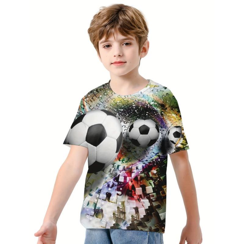 Summer Children's 3D Cartoon Football T-shirt Fashionable Children's Cool Short Sleeved Clothing Boys Girls Sports Shirt