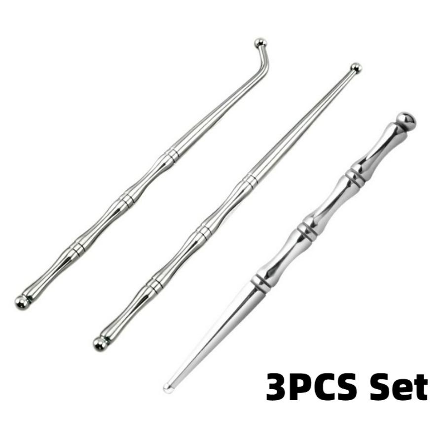 3Pcs Stainless Steel Massage Pen Set, Double-Headed Acupressure Tool for Face Neck Body, Ergonomic Portable Self-Care Kit