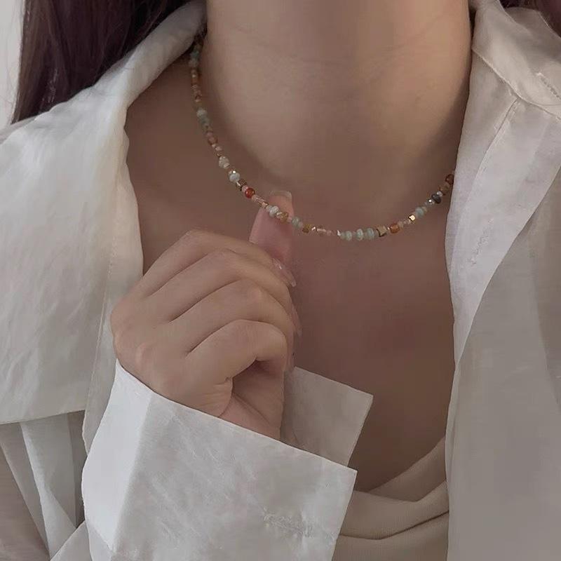 Rice Bead Necklace, Colorful Rice Grain Starry Sky Necklace, Handmade Collarbone Chain, Niche Design, Light Luxury, Multiple Wearing Methods