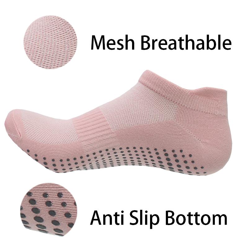 5 Pairs Yoga Socks Women Cotton Solid Color Short Mesh Breathable Professional Non-slip Floor Pilates Dance Sports Gym Socks