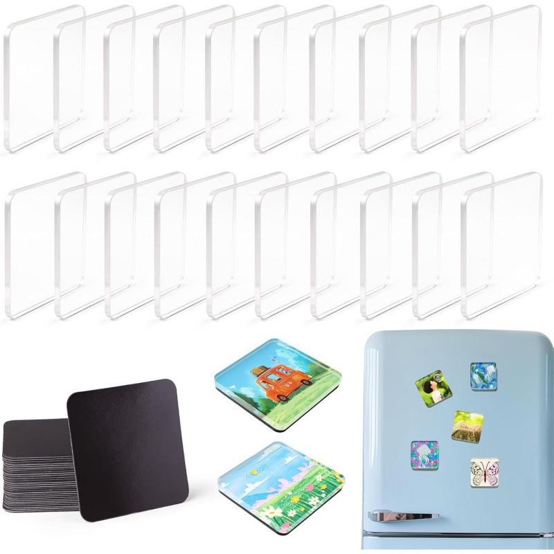 DIY Refrigerator Magnet Kit Acrylic Self-Adhesive Rectangular Transparent Magnetic Set for Fridge Crafts Home Decor Photo Display