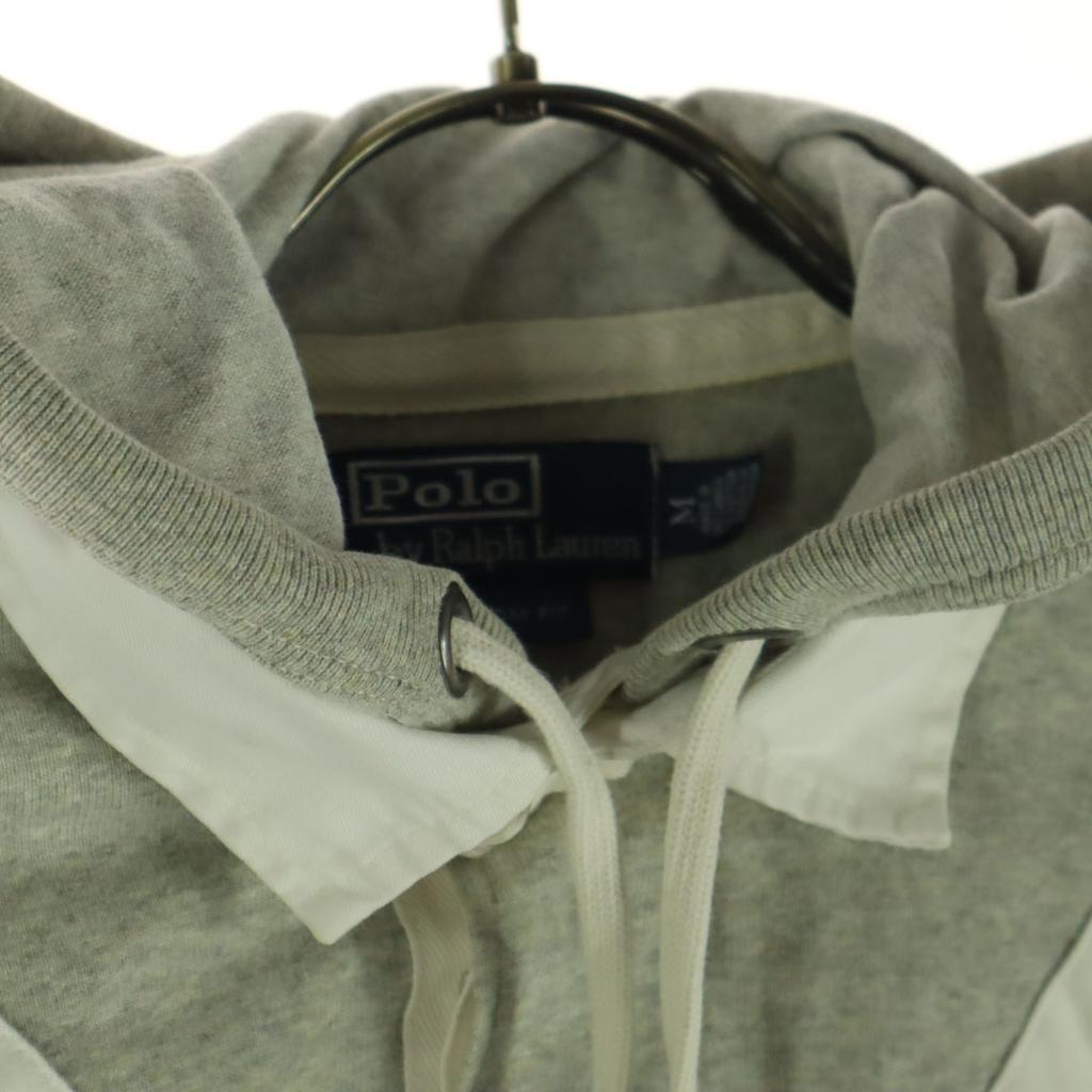 Polo by Ralph Lauren cotton Wappen Long sleeve Hooded Lager shirt M gray Men's Used