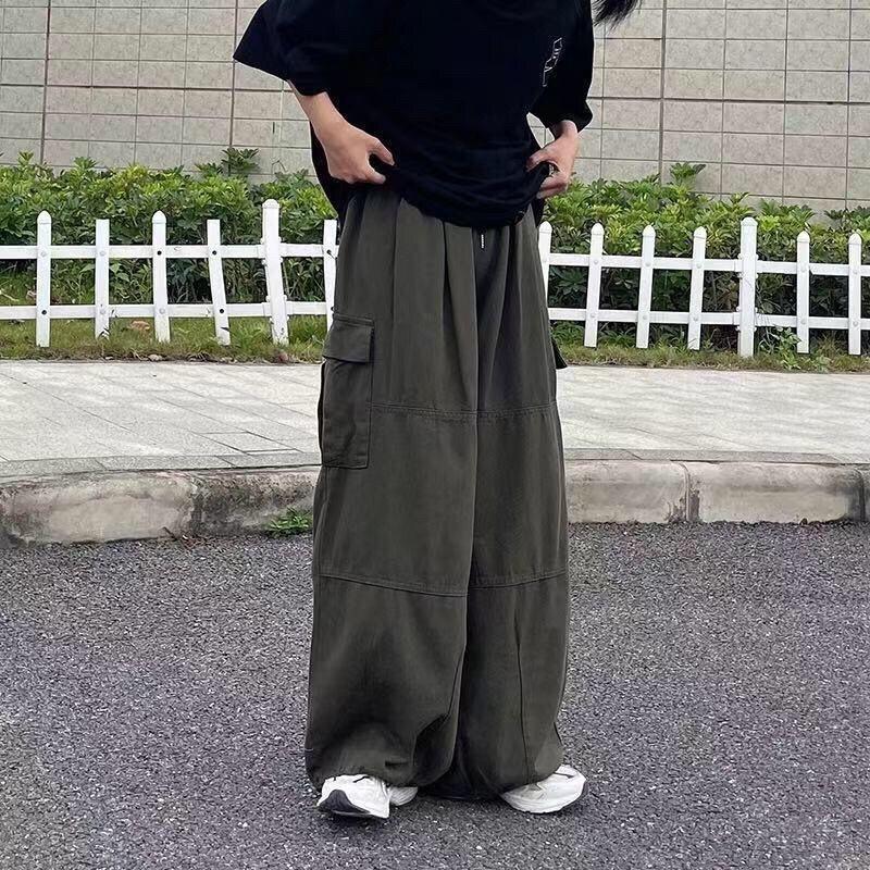 Harajuku Streetwear Khaki Cargo Kalhoty Ženy Oversize Kapsy Hip Hop Černé široké kalhoty pro ženy Korejka
