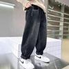 Boys' Trendy 2025 Street Style Fleece-Lined Jeans - Long Pants for Big Kids