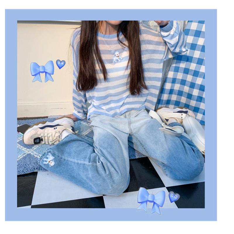 Primavera 2022 moda donna a vita alta y2k jeans a gamba larga da donna larghi gradiente donna denim capris pantaloni jean mamma jeans pantaloni