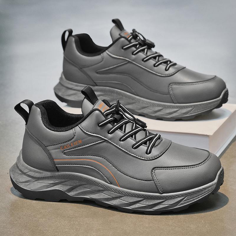 Spring men s shoes breathable leather sports shoes men s trend versatile soft sole waterproof casual running dad shoes 39