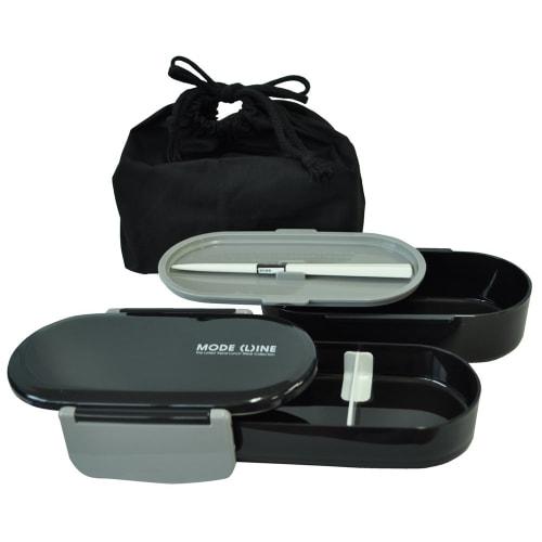 Skater Lunch Box 2 Tiers 670ml Lunch Box with Drawstring Mode Line Black KQD3