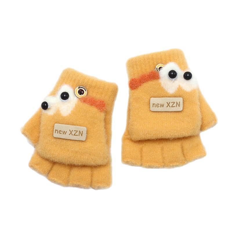 Cartoon Flip-Top Half-Finger Baby Gloves - Thick, Warm, Cold-Resistant for Boys & Girls