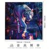 1Pc Dark Night Killer Tiger Digital Printed Shower Curtain, Polyester With Hooks, Bathroom Accessories, Suitable For All Seasons