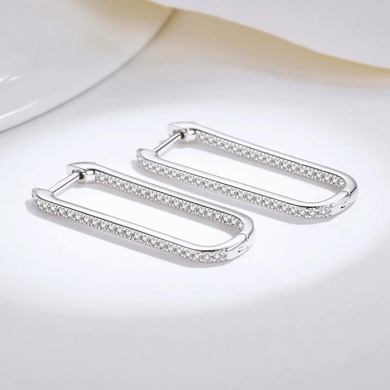 925 Sterling Silver Shiny Zircon Square Hoop Huggies Earring for Women Versatile Party Gift Daily Wear Earring Jewelry