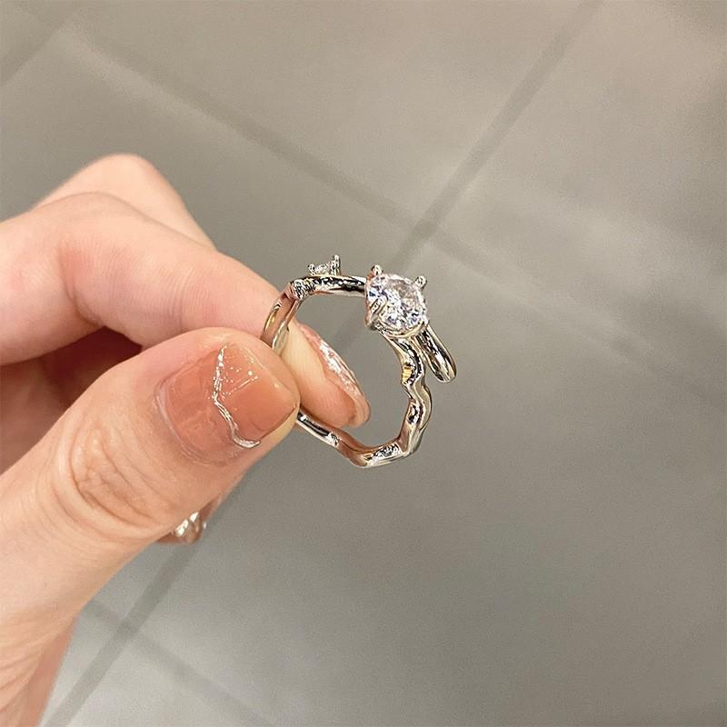 Zircon Black Sophisticated Ring For Women Unique Adjustable Style Geometric