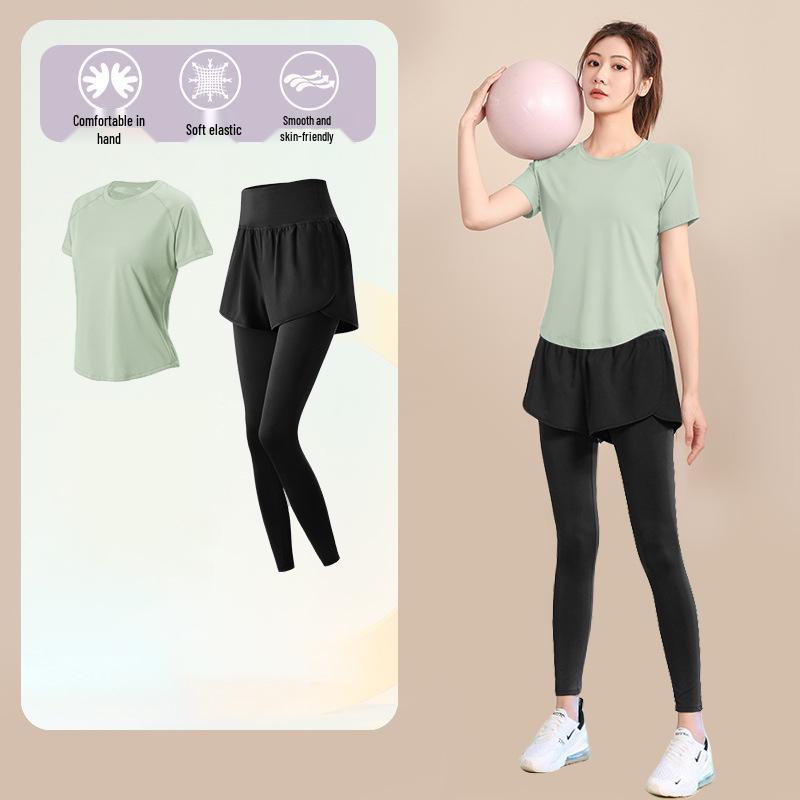 Women's High-End Short-Sleeve Sport T-Shirt & Fitness Set - Breathable, Quick-Drying Yoga and Running Wear