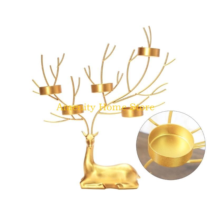 F26C Elk Candlesticks Iron Deer Candle Holder Christmas Decors Metal Wedding Candelabra for Table Centerpieces Desktops