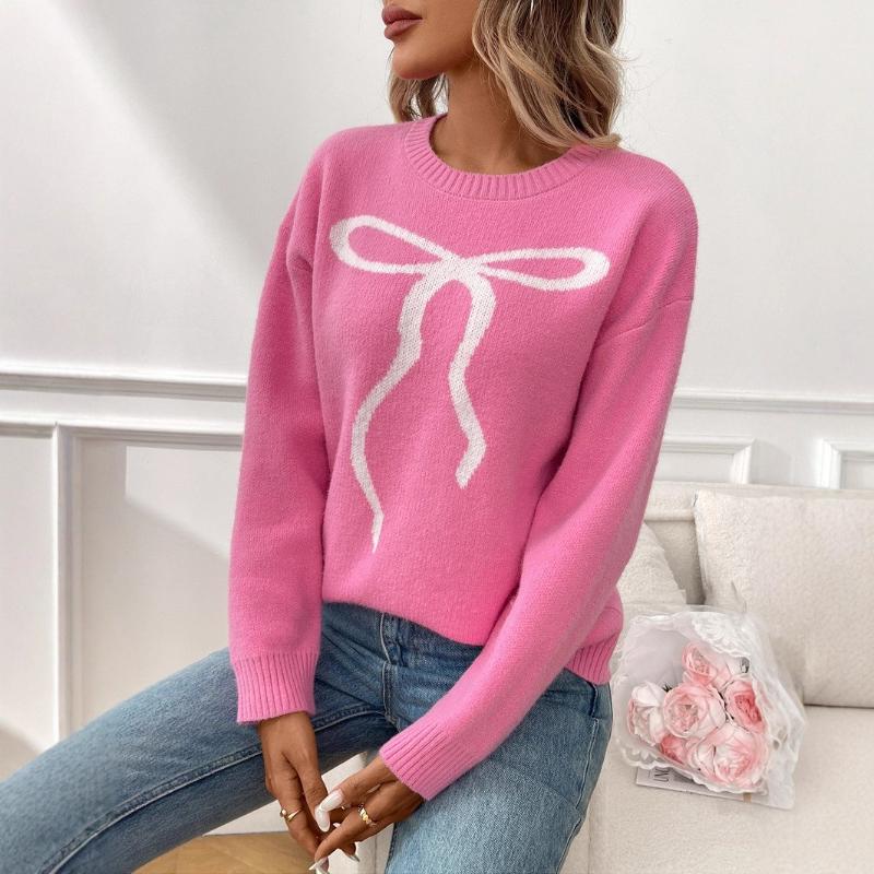 2025 New Women's Style Retro Casual Bow Jacquard Sweater
