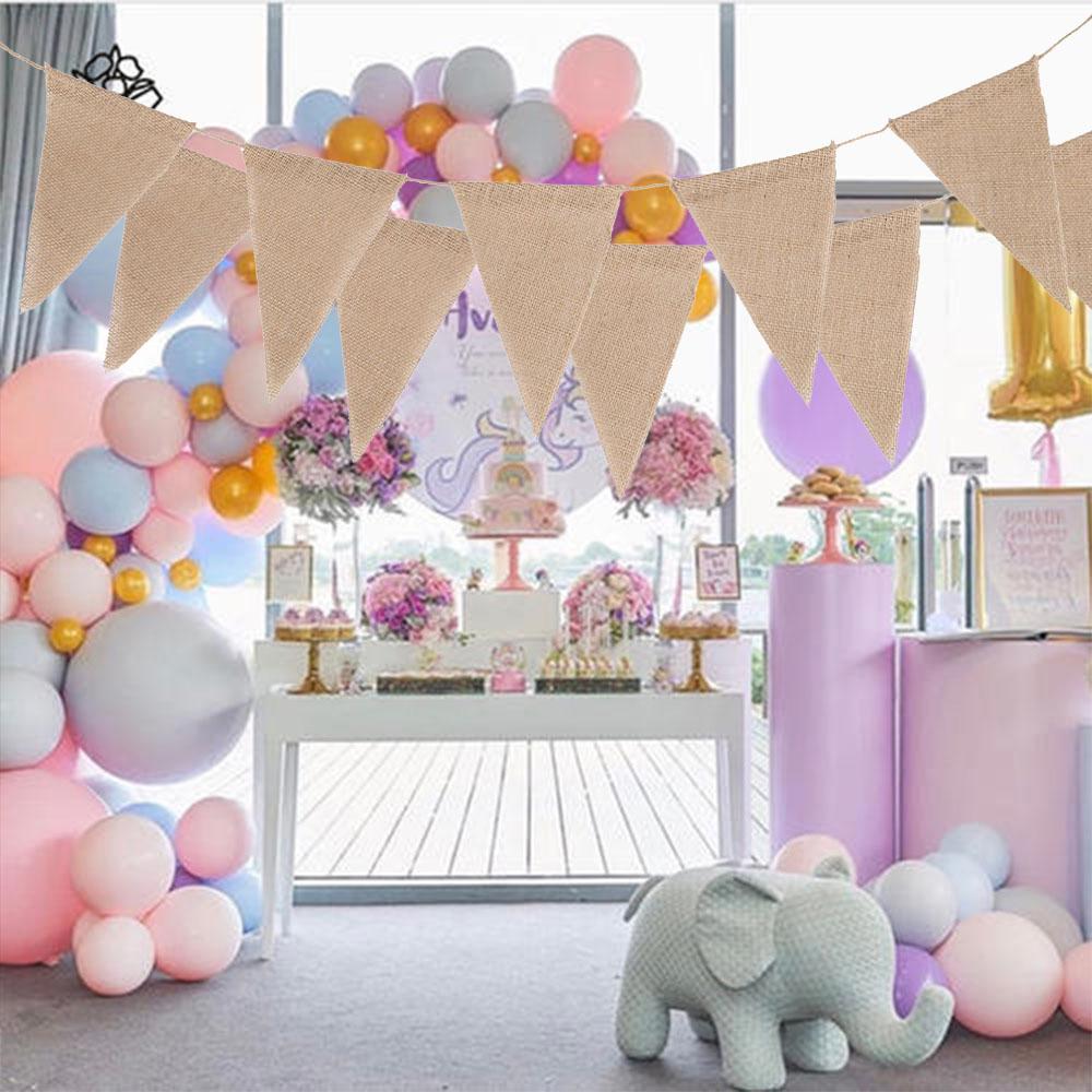 10/20/30M Burlap Flags Banner Brown Triangle Bunting Flags Pennant Banner Party Hanging Decorations Supplies for Festival