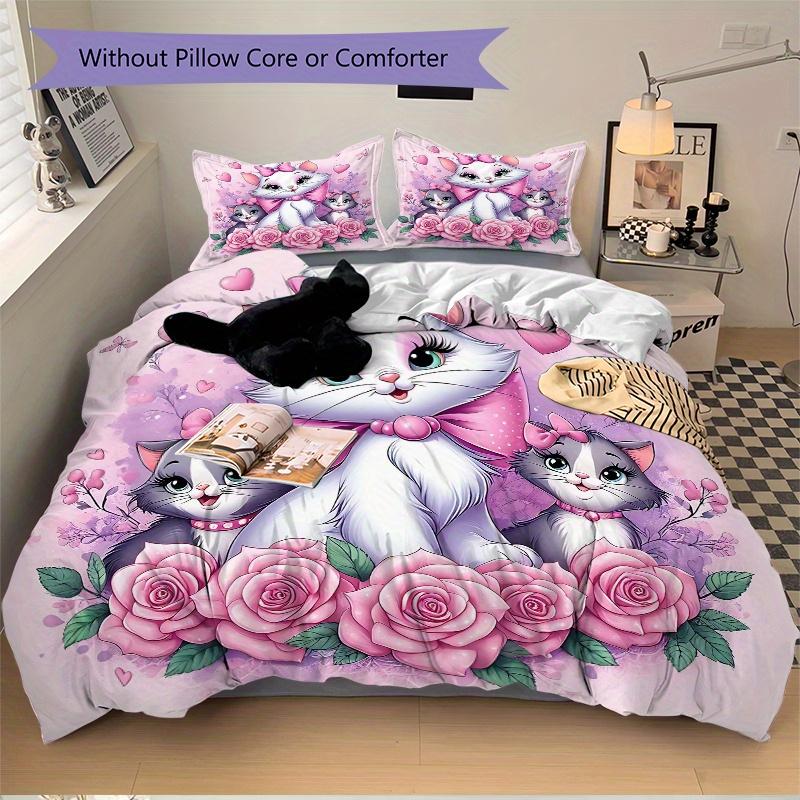 3pcs Marie Cat Print Cover Set Ultra Soft, Breathable, and Comfortable Bedding with Stylish Design for Bedroom and Guest Room Decor 1 Cover and 2