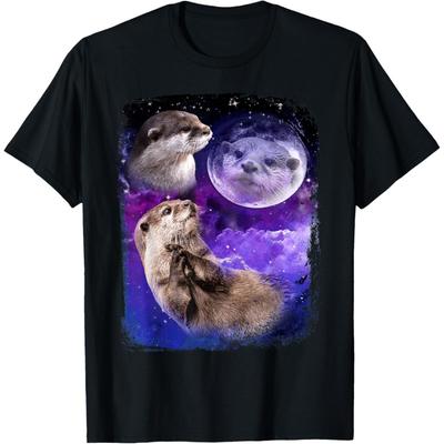 Funny Otter Lover Moon 3 Cute Otters Animals Meme Vintage T-Shirt