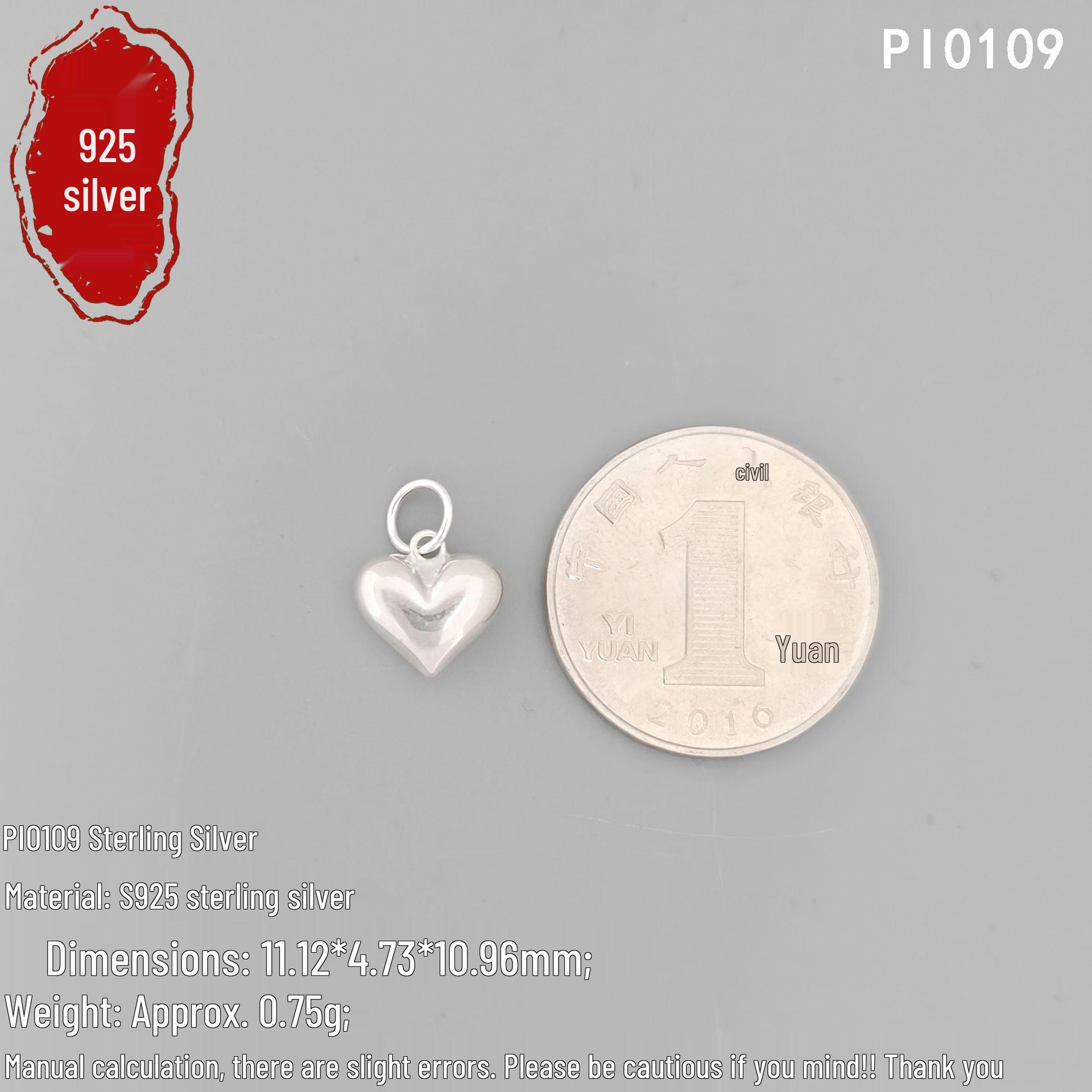 S925 Sterling Silver 3D Heart Pendant - Handmade DIY Jewelry Accessory 10mm
