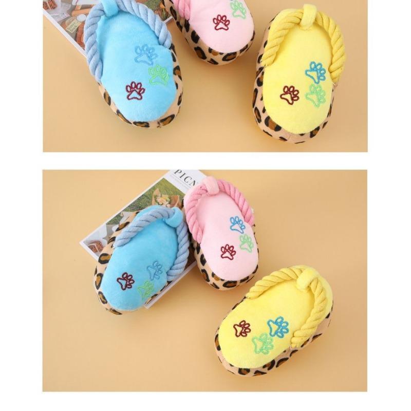 Cotton Rope Plush Squeaky Slipper Chew Toy For Small Medium Dogs
