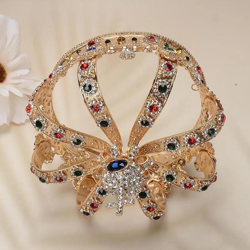Baroque Royal Cross Castle Colorful Rhinestone Crown Party Headwear