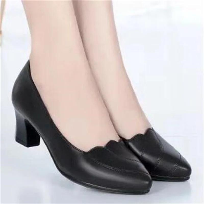 Fashion Spring Autumn High Heels for Women British Ladies Shoes Slip-On Pumps Fashion Block Heel Loafers Breathable 2024