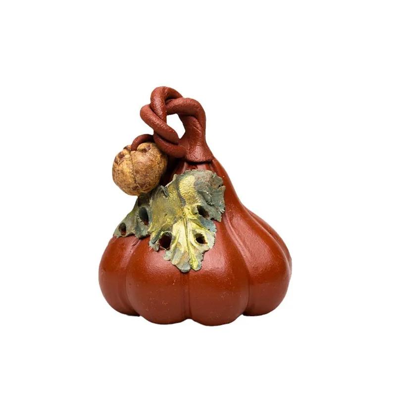 Pet de Chá Criativo de Argila Roxa Modelo Abóbora Ornamentos Figura de Chá de Mesa Artesanato de Escultura Feito à Mão Decoração de Conjunto de Chá para Casa Arte