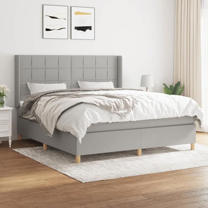 3132001 vidaXL Lit à sommier tapissier avec matelas Gris clair 160x200cm Tissu