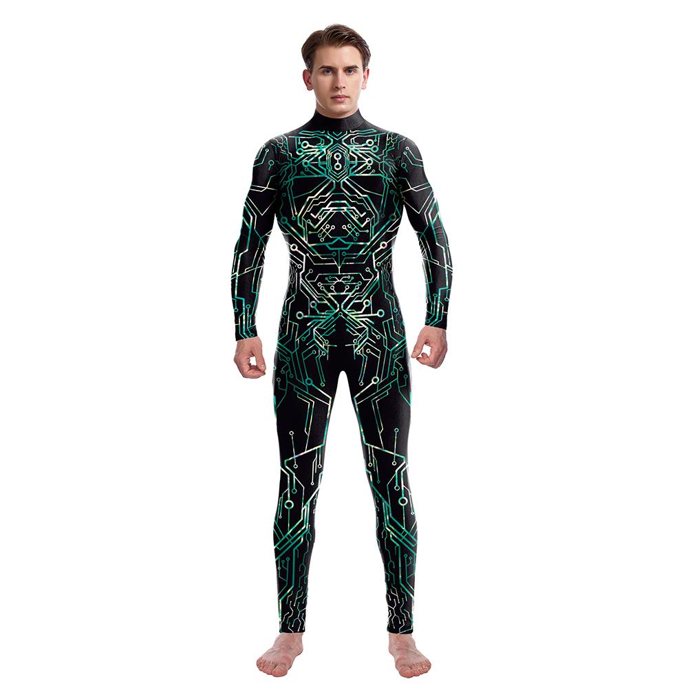 The Artificial Intelligence Pattern Print Sexy Jumpsuit Unisex Long Sleeve Cosplay Catsuit Halloween Zentai Suit Aerial Yoga Set