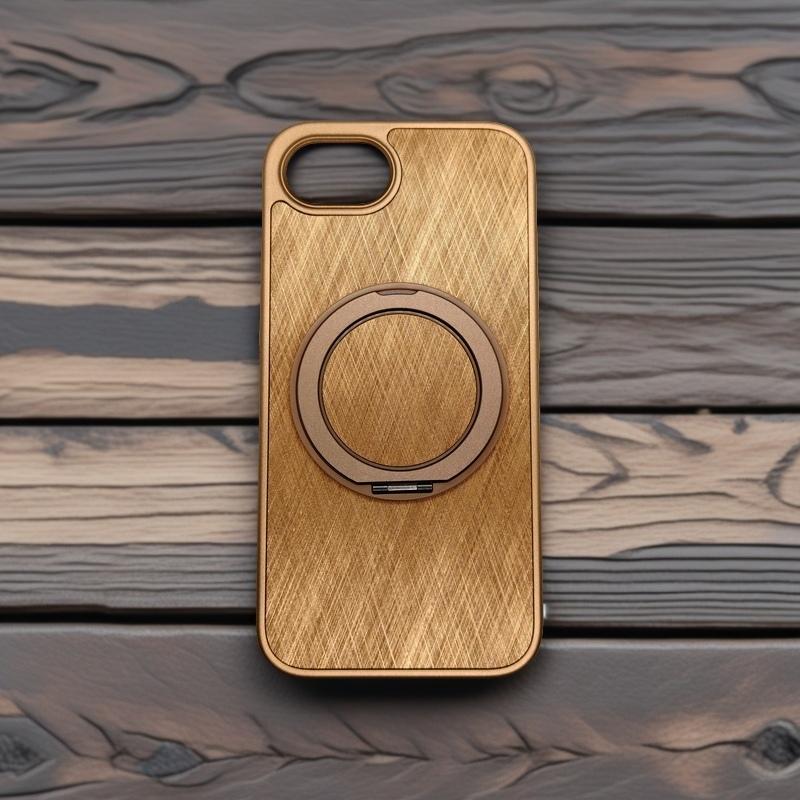 Magnetic Wireless Charging Gold Wire Texture 360° Rotating Bracket Phone Case For iPhone 17E 16E Shockproof Hard PC Cover